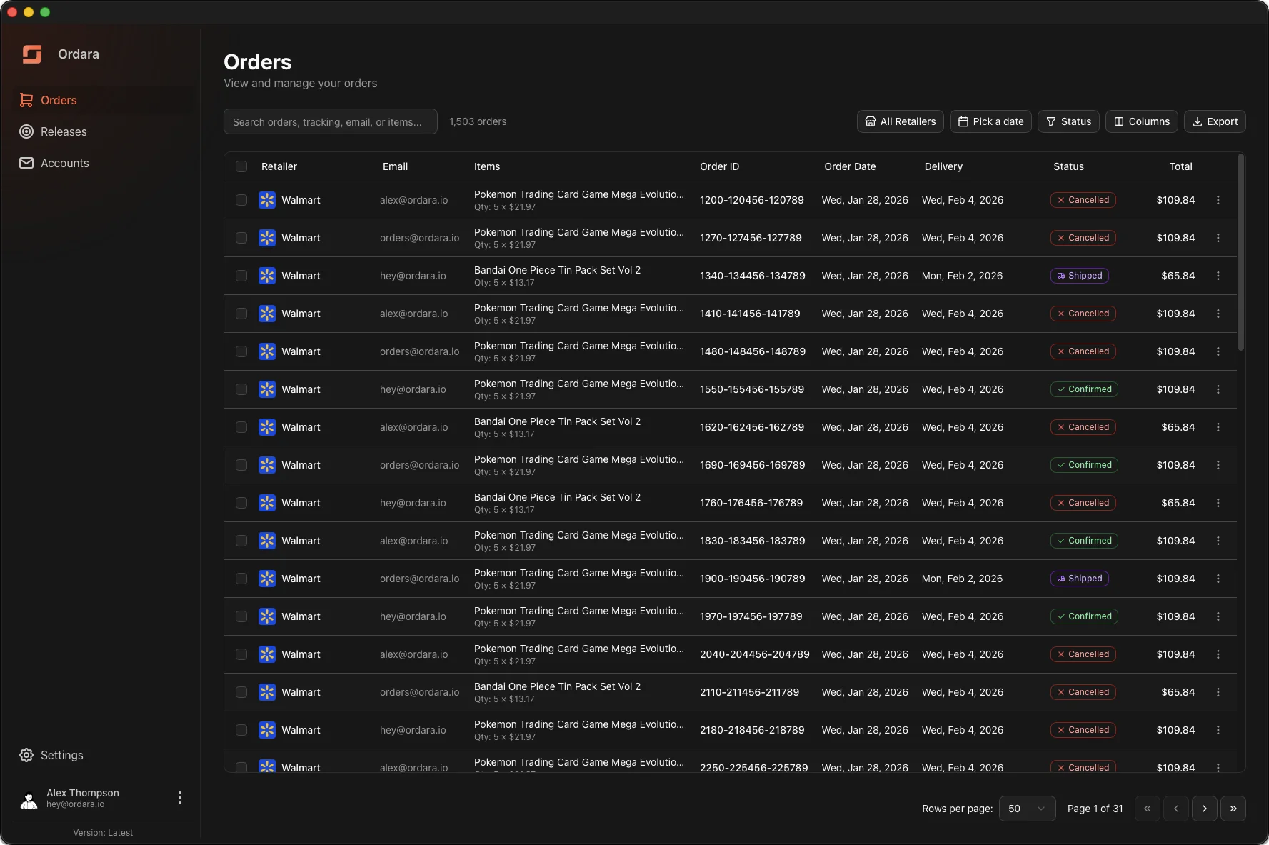 Ordara Orders Dashboard